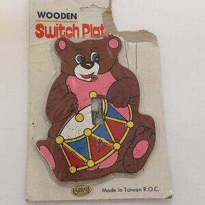 Vintage retro nursery childs room decor wall light toggle switch plate bear